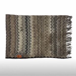 Missoni Zigzag Knit Scarf Black Brown Beige Fringe | Italy